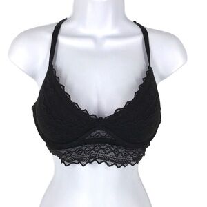 Pink Victoria's Secret Black Lacey Racer Back Bralette Size M